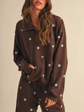 Chocolate Polka Dot Half Zip Sweatshirt