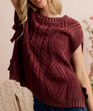 Burgundy Wash Cable Knit Vest