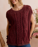 Burgundy Wash Cable Knit Vest