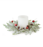 13" Frosted Pine + Bells Candle Ring
