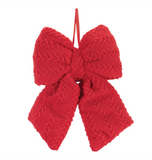 13" Cable Knit Christmas Bow - Red