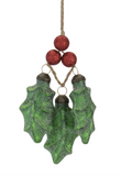 8" Glass Holly Leaf Ornament