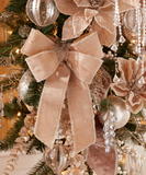 13.5" Iced Bow Ornament - Beige
