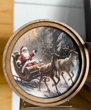 8" Round Santa Sleigh Print