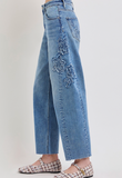 Risen Flower Patch Barrel Jean
