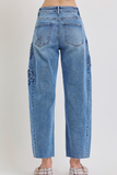 Risen Flower Patch Barrel Jean
