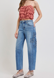 Risen Flower Patch Barrel Jean