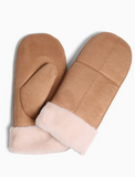 Suede Faux Fur Mittens - Camel