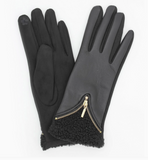 Zipper Faux Leather Touchscreen Gloves