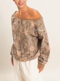 Tree Camo Off Shoulder Crew