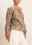 Tree Camo Off Shoulder Crew