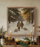 24x24 Two Kids With Sled