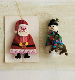 7.5" Wool Felt Snowman + Santa Ornament