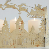 Metal Folding Santa + Village Mantle Scene