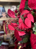 31" Velvet Eucalyptus Leaf Spray - Deep Red