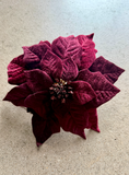 10" Velvet Poinsettia With Clip - Plum