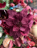 10" Velvet Poinsettia With Clip - Plum