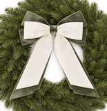 12" Velvet Bow Ornament - Cream/Sage