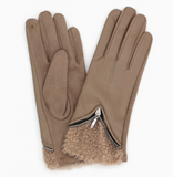 Zipper Faux Leather Touchscreen Gloves